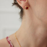 Red Onyx Gold Stud Earrings