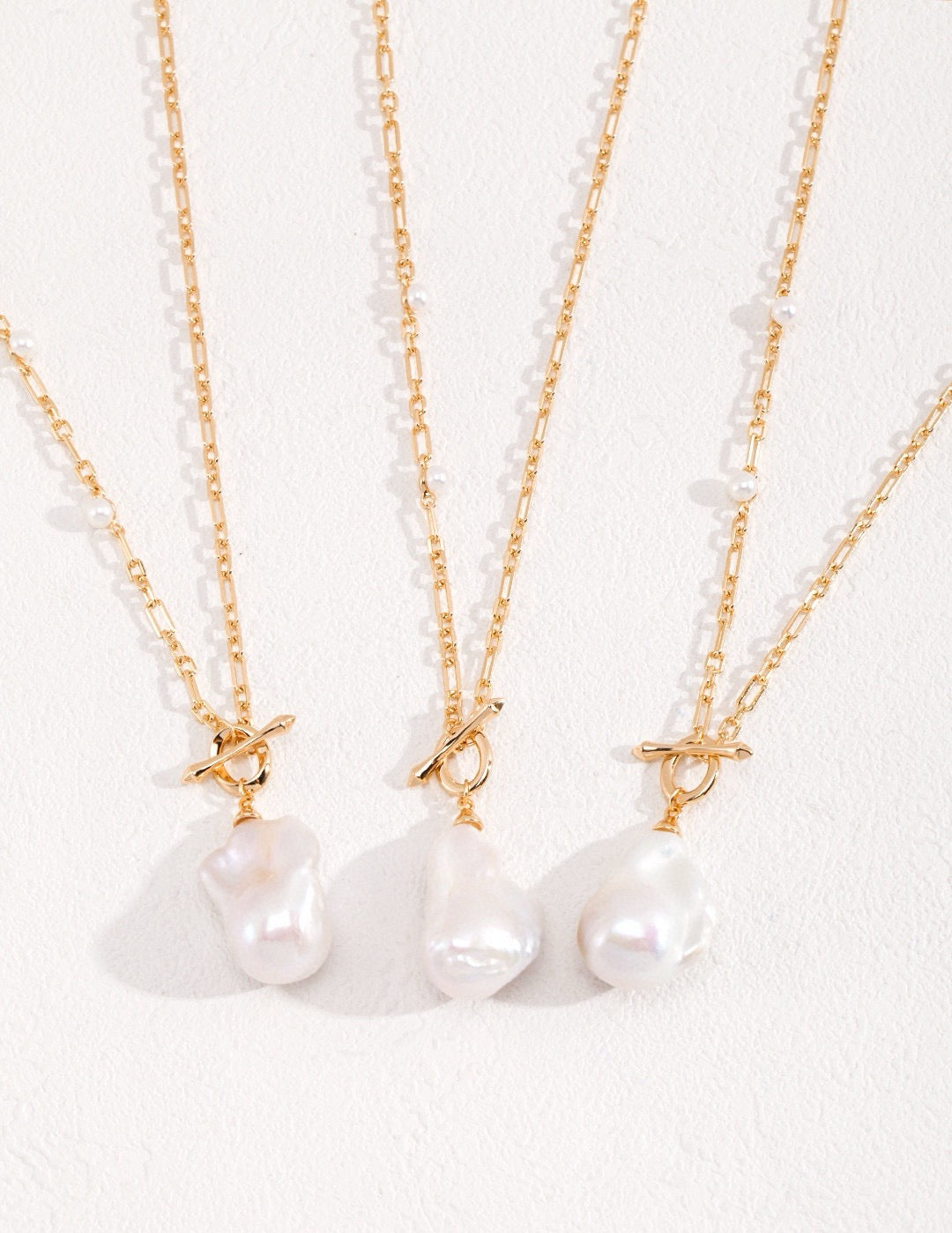 Gold Baroque Pearl Necklace