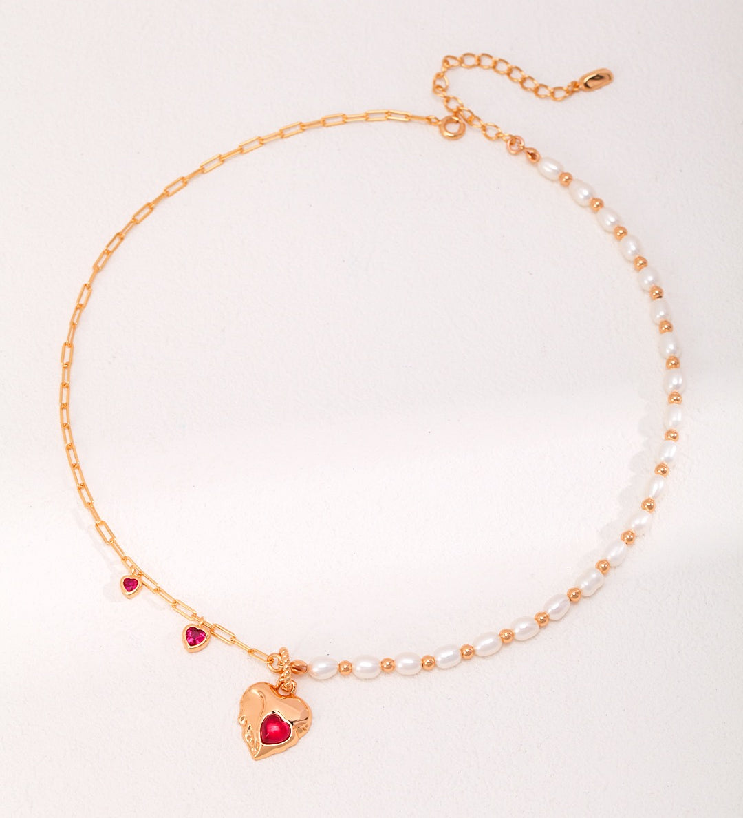 Gold Pearl Heart Necklace