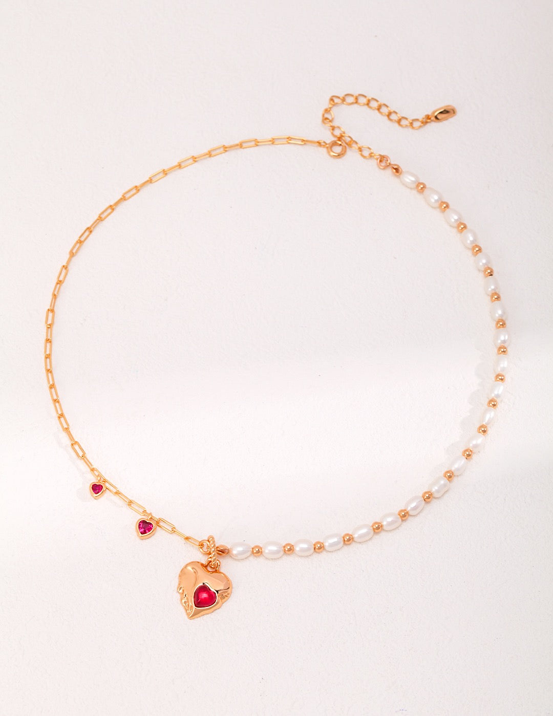 Gold Pearl Heart Necklace