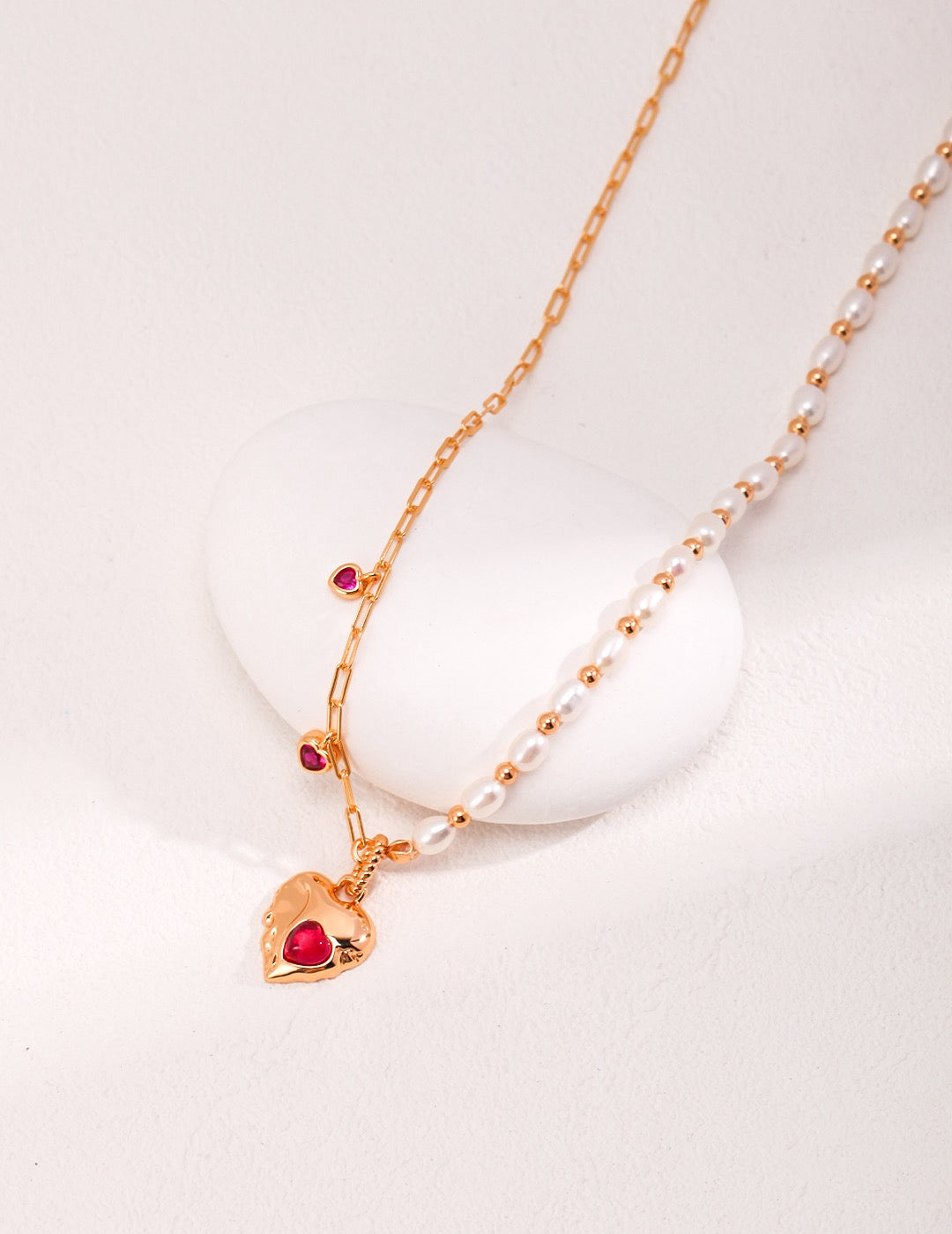 Gold Pearl Heart Necklace