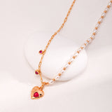 Gold Pearl Heart Necklace