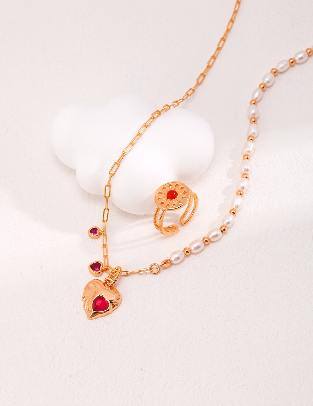 Gold Pearl Heart Necklace