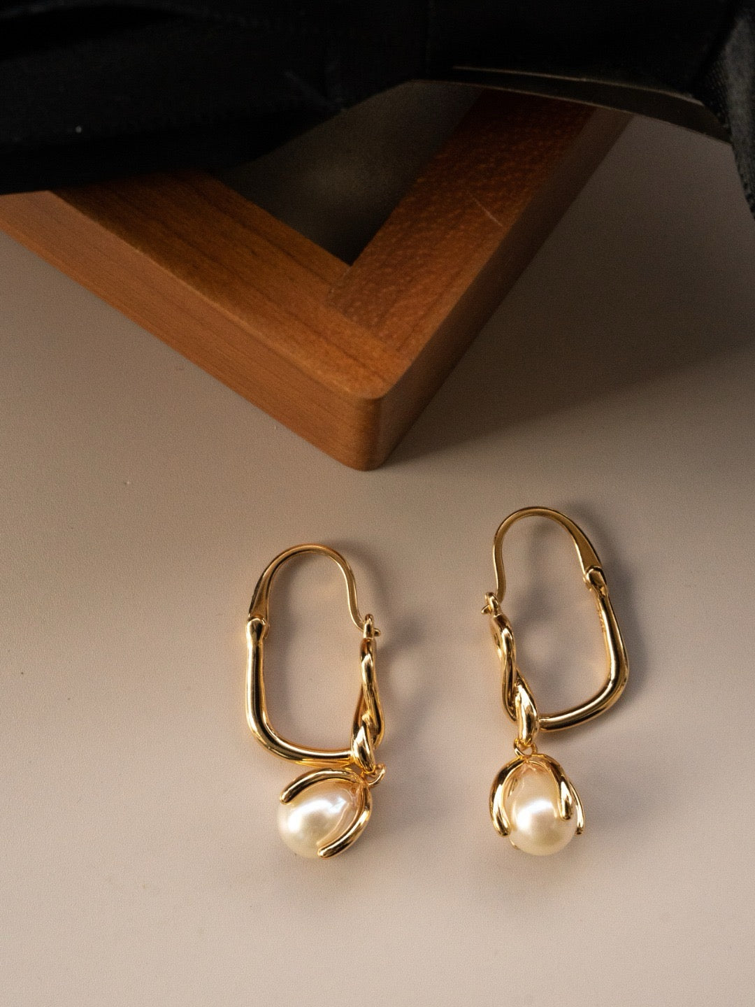 Gold Pearl Hoop Earrings 