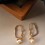 Gold Pearl Hoop Earrings 