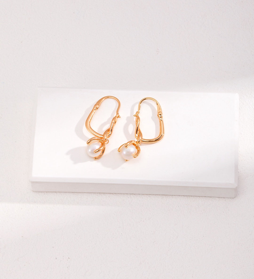 Gold Pearl Hoop Earrings 