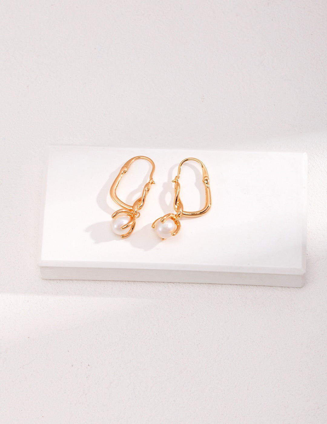 Gold Pearl Hoop Earrings 