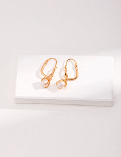 Gold Pearl Hoop Earrings 