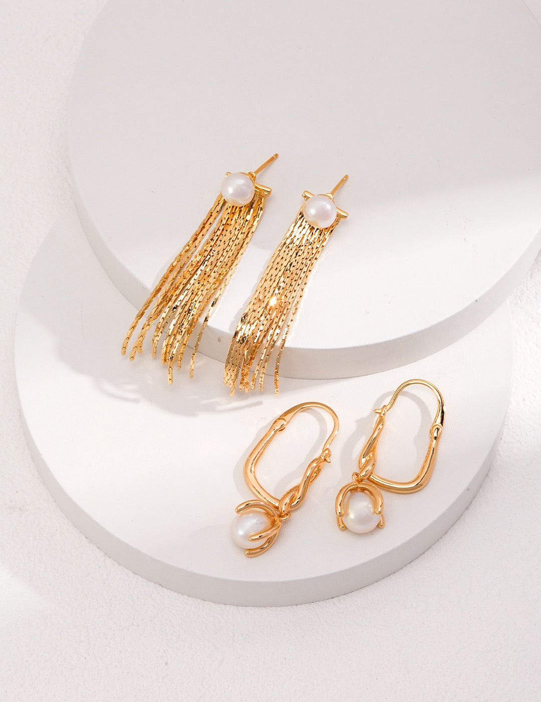 Gold Pearl Hoop Earrings 