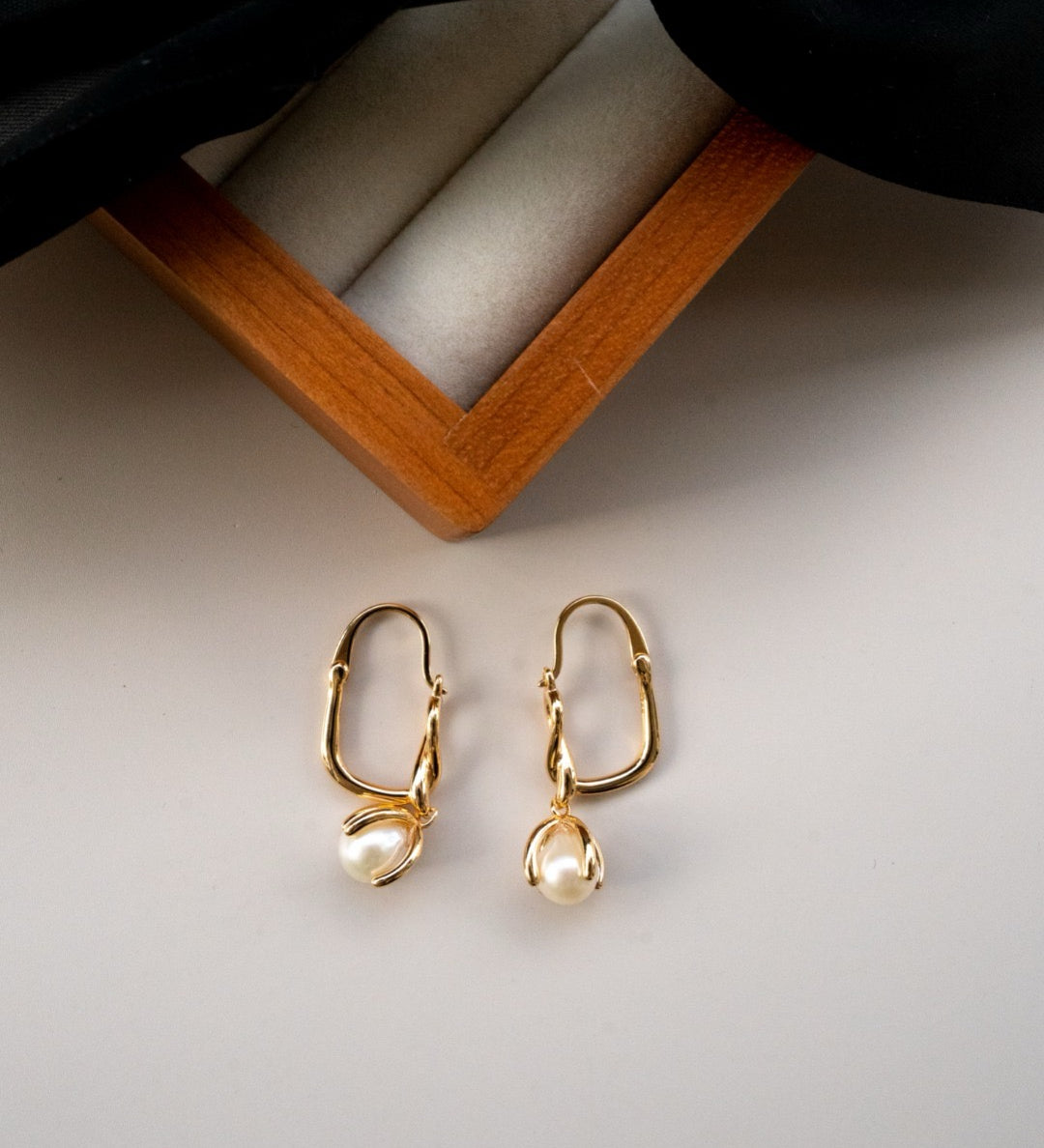 Gold Pearl Hoop Earrings 