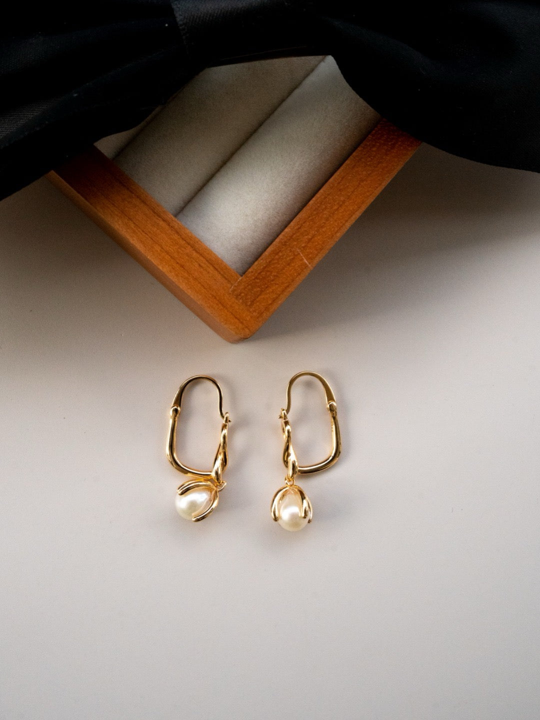 Gold Pearl Hoop Earrings 