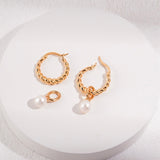 Twisted Hoop 2-in-1 Earrings with Pearl Pendant