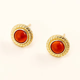 Red Onyx Gold Stud Earrings