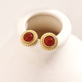 Red Onyx Gold Stud Earrings