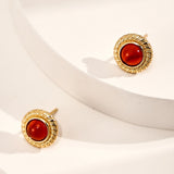 Red Onyx Gold Stud Earrings