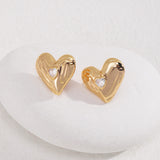 Gold Heart Stud Earrings with Cubic Zirconia