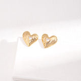 Gold Heart Stud Earrings with Cubic Zirconia