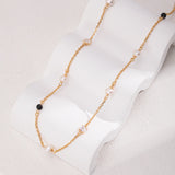 Gold Chain Cubic Zirconia Pearl Necklace with Black Onyx