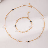 Gold Chain Cubic Zirconia Pearl Necklace with Black Onyx