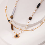 Gold Chain Cubic Zirconia Pearl Necklace with Black Onyx