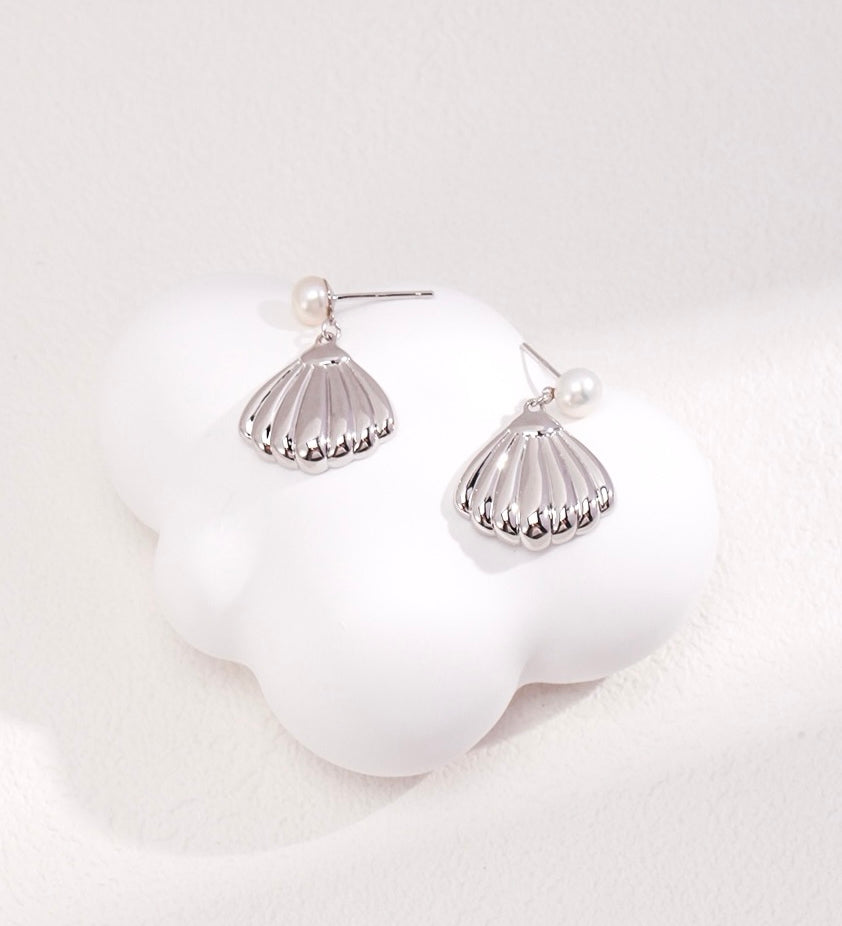Dainty Shell with Pearl Earrings