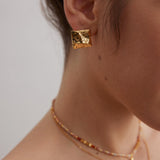 Gold Textured Square Earrings