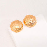 Gold Textured Round Button Stud Earrings