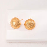 Gold Textured Round Button Stud Earrings