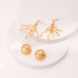 Gold Textured Round Button Stud Earrings