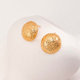 Gold Textured Round Button Stud Earrings