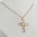 Iced Pink Cross Necklace