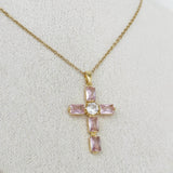 Iced Pink Cross Necklace