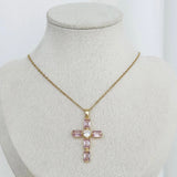 Iced Pink Cross Necklace