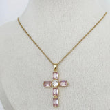 Iced Pink Cross Necklace