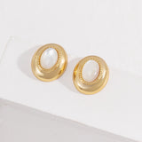 Mother of Pearl Oval Stud Earrings - Gold