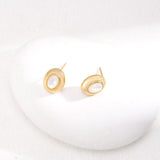 Mother of Pearl Oval Stud Earrings - Gold