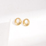 Mother of Pearl Oval Stud Earrings - Gold